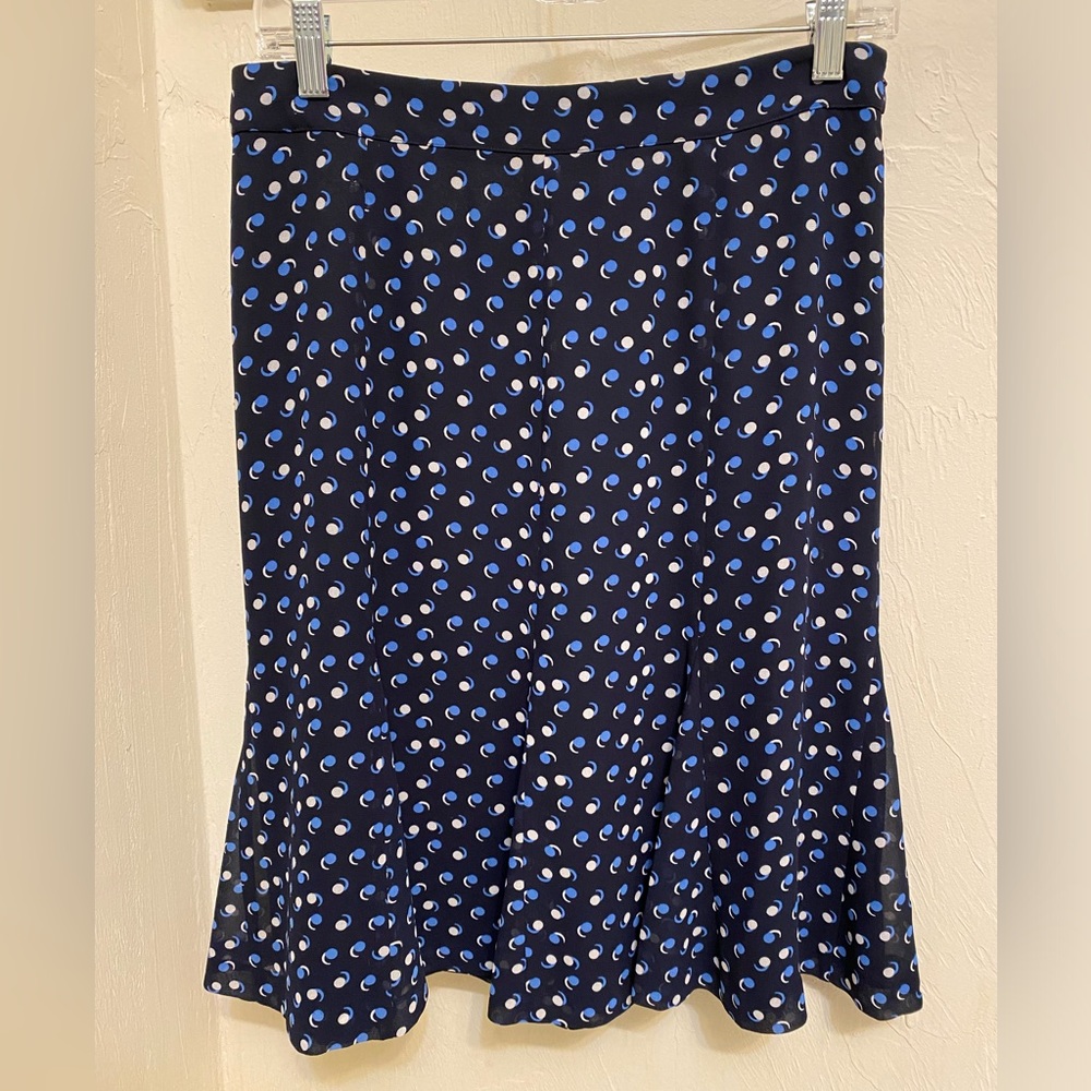 Talbots 6 Navy Blue Geo Dot Georgette Fit & Flare Skirt